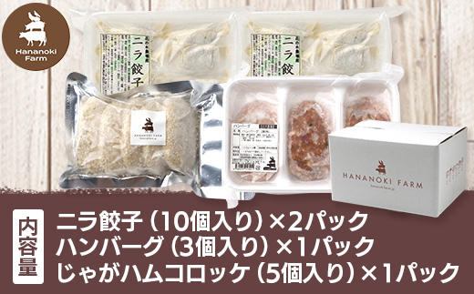 花の木農場【人気惣菜セット】３種｜餃子 ハンバーグ ハムコロッケ 惣菜 簡単調理 肉 国産 厳選 ノウフク　HK-504