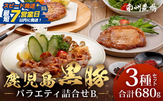【スピード発送】鹿児島県産 黒豚バラエティ詰合せ Bセット（ロース味噌漬け・生姜焼き・ハンバーグ）味付き 冷凍 NS-11 ❘ ★☆＼＼黒豚ロース味噌漬け バナナマンの早起きせっかくグルメで紹介！！／／☆★ 最短 7日以内 1週間以内 加工肉 肉 お肉 豚肉 豚 ぶた かごしま黒豚 ロース肉 みそ漬け しょうが焼き ハンバーグ 国産 鹿児島県 南大隅町 南州農場