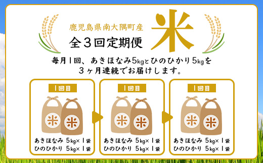 【全3回定期便】お米食べ比べセット10kg×3カ月連続（あきほなみ5kg・ひのひかり5kg）計30kg 鹿児島県南大隅町辺塚産 ID-9｜ 白米 こめ コメ 10kg ご飯 大自然のお米 国産 産地直送 鹿児島県 南大隅町 辺塚産 定期便
