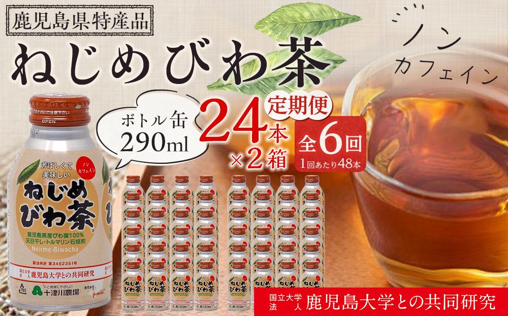 【 定期便 全6回 】 ねじめびわ茶 ボトル缶 12ケース ≪ 1回あたり48本 (24本入り×2箱) ≫ 2か月おきにお届け