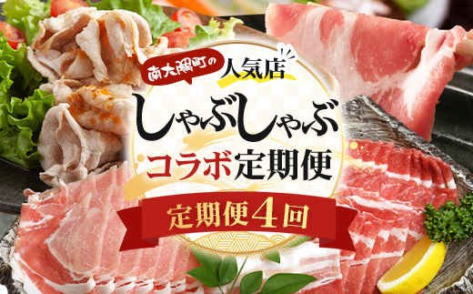 ≪定期便4回≫南大隅町 大人気店のしゃぶしゃぶコラボ定期便 NI-10｜本土最南端 豚 ぶたしゃぶ 豚シャブ 肩ロース バラ スライス 2種 食べ比べ 贅沢 ごはん おうちごはん 鍋 ギフト 特別 冷凍 鹿児島県 南大隅町 なんたん市場