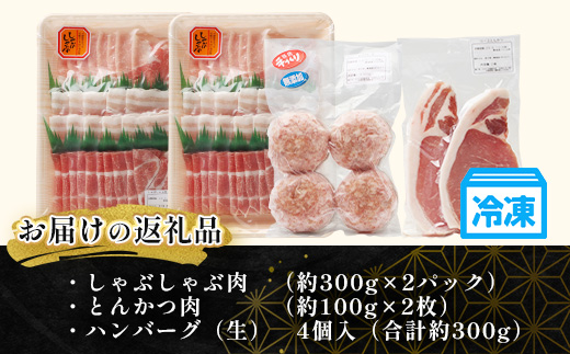 鹿児島県産 ひかり麦豚【しゃぶしゃぶ 食べ比べ + とんかつ肉 + ハンバーグ】セット ≪合計1.1㎏≫ HM-702  | 肉 お肉 にく 豚肉 ロース 肩ロース バラ肉 スライス 冷凍 産地直送 新鮮 送料無料 鹿児島県 南大隅町