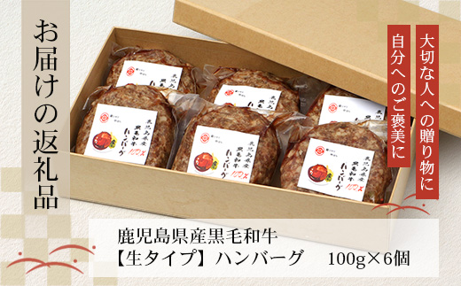 鹿児島県産 黒毛和牛 ≪生≫ 和食料理人の手作り ハンバーグ （100g×6個）GN-3｜鹿児島県 南大隅町 ハンバーグ 牛肉 手作り 銀シャリ中はら