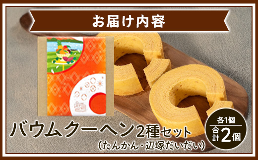 素材にこだわった南大隅町の手作りスイーツ　バウムクーヘン 2個セット ( たんかん ・ 辺塚だいだい )