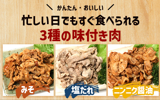 鹿児島県産 ひかり麦豚 味比べセット ≪味付け肉≫約1.6kg (約180g×9パック)みそ 塩だれ ニンニク醤油  トレーなし 冷凍 HM-4| 肉 お肉 にく 豚肉 味噌味 塩ダレ にんにく醤油 冷凍 解凍して焼くだけ 真空冷凍 産地直送 新鮮 小分け おかず 甘み 産地直送 鹿児島県 南大隅町 ひかり麦豚直売所