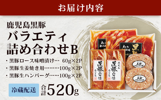 鹿児島県産 黒豚バラエティ詰合せAセット (黒豚ロース味噌漬け・黒豚生姜焼き用・黒豚生ハンバーグ) NS-16❘ 肉 お肉 豚肉 豚 にく ぶた かごしま黒豚 ロース肉 味付け肉 みそ漬け しょうが焼き ハンバーグ おかず お弁当 焼くだけ 冷蔵 小分け 真空パック 鹿児島県 南大隅町 南州農場