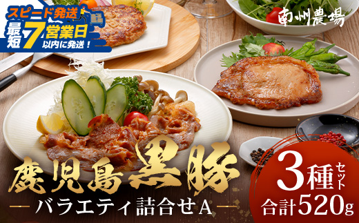 【スピード発送】鹿児島県産 黒豚バラエティ詰合せAセット (黒豚ロース味噌漬け・黒豚生姜焼き用・黒豚生ハンバーグ) NS-16 ❘★☆＼＼黒豚ロース味噌漬け バナナマンの早起きせっかくグルメで紹介！！／／☆★ 最短 7日以内 1週間以内 肉 お肉 豚肉 豚 にく ぶた かごしま黒豚 ロース肉 味付け肉 みそ漬け しょうが焼き ハンバーグ おかず お弁当 焼くだけ 冷凍 鹿児島県 南大隅町 南州農場