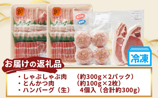 ひかり麦豚　しゃぶしゃぶ 食べ比べ + とんかつ肉 ＋ ハンバーグ セット