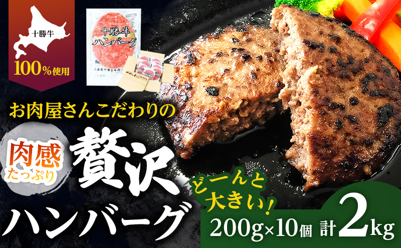 北海道 十勝牛 手ごねハンバーグ 200g×10個 【セット 牛100% 国産牛 牛肉 ハンバーグ 惣菜 小分け 冷凍 牛肉100% 大きい 国産 北海道 十勝 幕別 ふるさと納税 送料無料 】