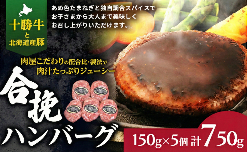 肉のプロが作る 十勝牛 合挽ハンバーグ 150g×5個【 セット 国産牛 牛肉 豚肉 ハンバーグ パティ パテ 惣菜 小分け 冷凍 国産 北海道 十勝 幕別 ふるさと納税 送料無料 】