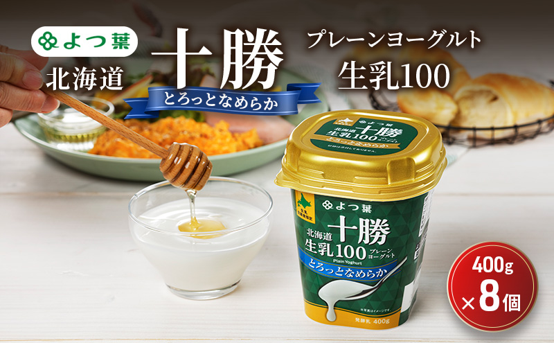 よつ葉 「北海道十勝プレーンヨーグルト 生乳100 とろっとなめらか」400g×8【 よつ葉 北海道十勝プレーンヨーグルト 生乳100％ タンパク質 菌 効果 腸活 レシピ 食べ方 アレンジ 水切り はちみつ 違い やわらか 北海道 十勝 幕別 】