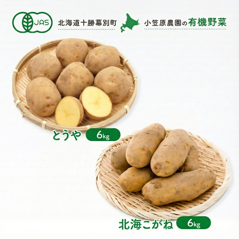 小笠原農園の有機じゃがいも 2種詰合せ（とうや6kg・北海こがね6kg）北海道 十勝 幕別《2026年秋出荷先行予約》【 野菜 芋 じゃがいも とうや 北海こがね セット 】 