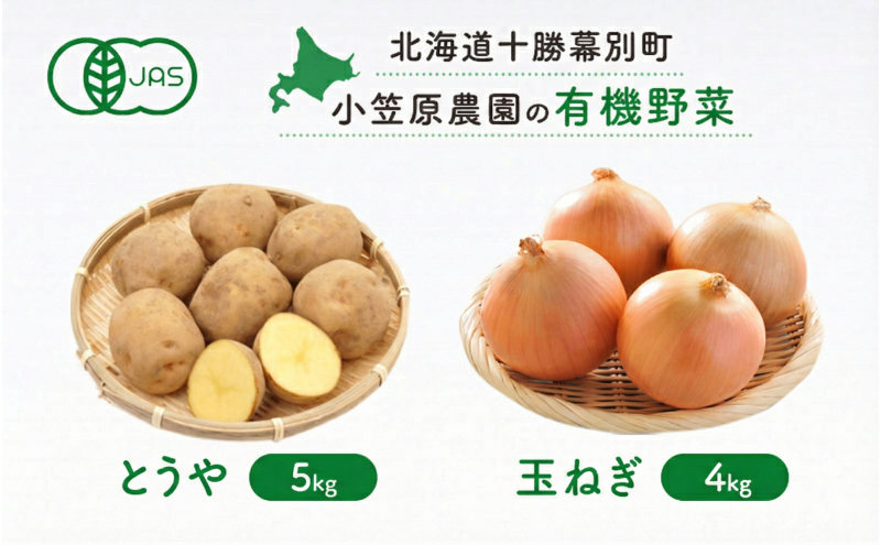 小笠原農園の有機野菜 2種詰合せ（とうや5kg・玉ねぎ4kg）北海道 十勝 幕別《2026年秋出荷先行予約》【 野菜 芋 じゃがいも とうや 玉ねぎ たまねぎ セット 】 