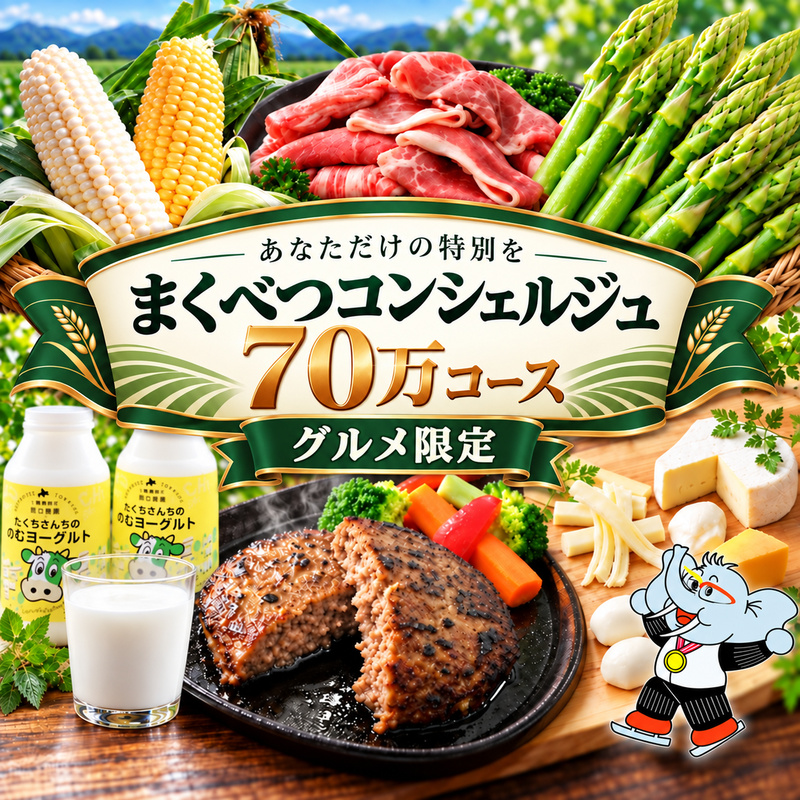 【グルメ満喫】あなただけの特別を まくべつコンシェルジュ　返礼品おまかせ 70万 グルメ限定コース [ 幕別町役場 定期便 ギフト 贈答 おまかせ おすすめ よつ葉 豚肉 ハンバーグ 詰め合わせ ]