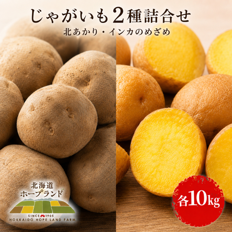 【先行予約】じゃがいも2種詰合せ（北あかり10kg・インカのめざめ10kg）【十勝幕別 北海道ホープランド農場】 野菜 セット 