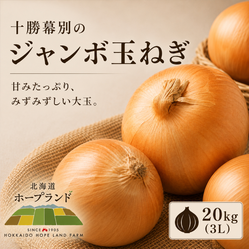 【先行予約】十勝幕別のジャンボ玉ねぎ20kg（3L）【北海道ホープランド農場】 野菜 たまねぎ