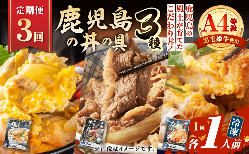 【全3回定期便】鹿児島の丼の具3種セット（1人前）　K258-T05_01a
