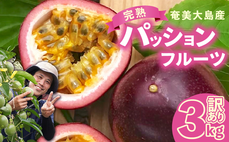 【2026年先行予約】訳あり！完熟！南の島奄美のパッションフルーツ家庭用 3kg （傷物、色むらあり、サイズ混合）　A151-002-01