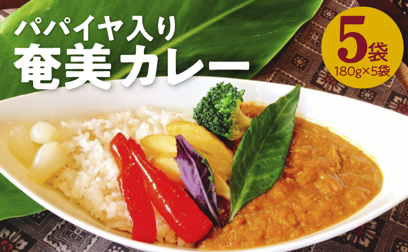 パパイヤ入り奄美カレー 180g 5個セット - 鹿児島県 奄美市 奄美大島 レトルトカレー チキンカレー 島ウコン 青パパイヤ入り 島料理 島じゅうりまごころ便パッケージ 湯銭 加熱