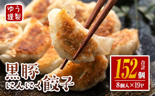 isa781 黒豚にんにく餃子(計152個・8個入り×19P) 鹿児島 生餃子 ギョウザ 黒豚 豚肉 冷凍食品 おかず おつまみ 惣菜 小分け 焼くだけ 簡単調理 冷凍便 【工房ゆう】