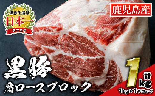 isa659 鹿児島県産豚肉！黒豚肩ロースブロック肉(計1kg・1kg×1ブロック) ふるさと納税 伊佐市 特産品 国産 鹿児島 九州産 豚 豚肉 肩 ロース チャーシュー 焼豚 BBQ バーベキュー キャンプ アウトドア 冷凍 冷凍便 【財宝】