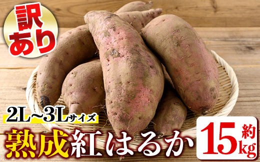 isa876 《訳あり》熟成紅はるか(約15kg・2L～3Lサイズ混合) 訳あり さつまいも 紅はるか 鹿児島 生芋 完熟 長期熟成 土付き べにはるか サツマイモ 焼き芋に 【いさ工房】