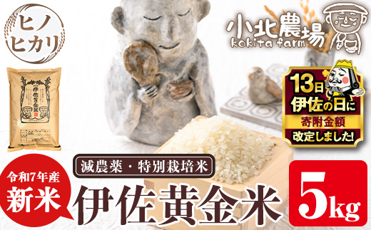 isa599 【伊佐の日・寄附額改定】《数量限定》令和7年産 小北農場の新米 伊佐黄金米〈ヒノヒカリ〉(5kg) 鹿児島 伊佐 新米 お米 特別栽培米 伊佐米 白米 ヒノヒカリ ひのひかり おにぎり ごはん 【小北農場】