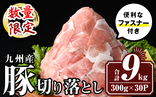 isa784 【生活応援：数量限定】九州産 豚肉切り落とし (合計9.0kg) 国産 真空包装 真空パック ファスナー 小分け 切落とし ぶたにく 豚 肉 冷凍 【サンキョーミート株式会社】