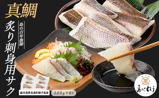 獅子島産 百年漁師の真鯛 炙り刺身サク (約100g×6パック) 【島のごちそう】gochi-7054R8