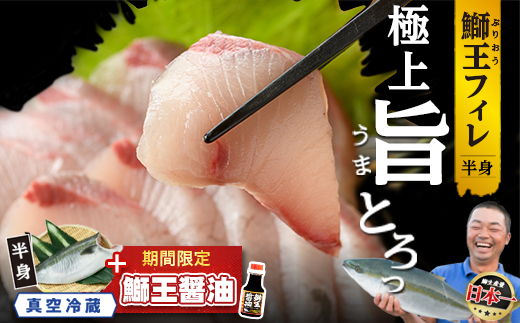 【期間限定特別寄附額+鰤王醤油付き】『旅サラダ』で紹介ぶりの王様「 鰤王 」 フィレ 半身 (約1.2〜・フィレ1枚) 産地直送 新鮮 旨味が抜群の 長島町 特産品 ブランド ぶり 鰤 ブリ 切り身 真空 冷蔵 刺身 ぶりしゃぶ しゃぶしゃぶ 魚 魚介 人気 ランキング 【JFA】jfa-1629