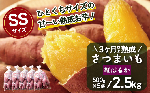【先行予約：2027年1月上旬配送～】熟成 さつまいも 紅はるか 2.5kg (500g×5袋) SSサイズ FR-301 ｜ 秋の味覚 2026年秋収穫 貯蔵 長期熟成 糖化 さつまいも サツマイモ 感動サツマイモ 焼き芋 べにはるか 小ぶり 野菜 ねっとり 濃厚 おやつ おかず お弁当 煮物 芋ごはん 味噌汁 産地直送 鹿児島県 南大隅町 株式会社フォレスト