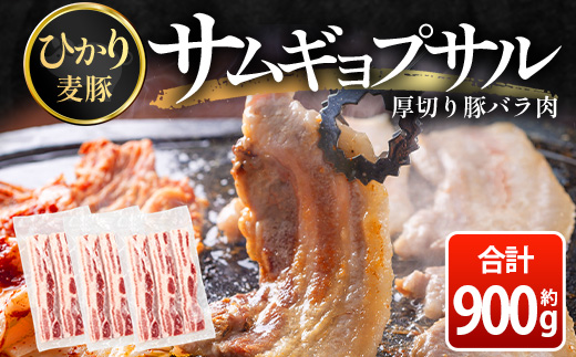 サムギョプサル用 厚切り豚バラ肉 約900g ひかり麦豚 トレーなし HM-19 ｜ サムギョプサル 肉 お肉 にく 豚肉 バラ肉 厚切り 冷凍 真空冷凍 小分け 焼肉 BBQ 産地直送 鹿児島県 南大隅町 ひかり麦豚直売所