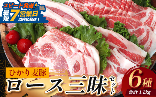 【スピード発送】鹿児島県産 ひかり麦豚 ロース三昧セット6種類 （200g×6パック）計1.2kg トレーなし 冷凍 HM-12 | 最短 7日以内 1週間以内精肉 肉 お肉 にく 豚肉 ロース肉 ロース 肩ロース 真空冷凍 新鮮 小分け 産地直送 鹿児島県 南大隅町 ひかり麦豚直売所