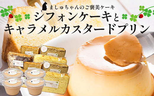 ましゅちゃんの贅沢なご褒美セット （ シフォンケーキ 4種×2セット ＋ キャラメルカスタードプリン 4個 ） LM-2 | 紅茶 人参 カスタード キャラメル ケーキ 焼き菓子 セット プリン ご褒美 南大隅町 鹿児島県 s-lb.Matthew