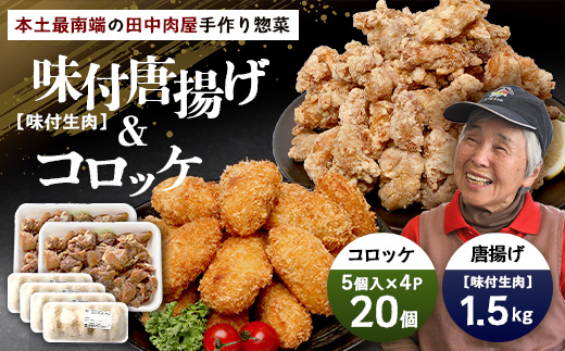  佐多の田中肉屋 味付唐揚げとコロッケ 2種 食べ比べ セット 冷凍便 | 国産 鶏肉 骨なし お惣菜 手作り から揚げ 揚げるだけ コロッケ 大容量 おかず 弁当 おつまみ 簡単調理 産地直送 鹿児島県 南大隅町 田中精肉店 TA-404