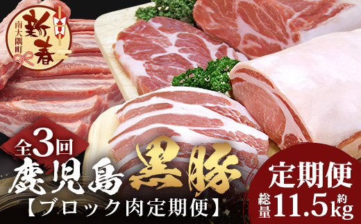 ［新春］≪全3回≫【南大隅町限定】 食べ応え満点 ！ ★ かごしま黒豚 ブロック肉 定期便 ★ 鹿児島県産 NS-26 ｜ 肉 豚肉 ぶた 豚 ブタ 黒豚 鹿児島黒豚 ロース ブロック バラ 肩ロース バラブロック 肩ロースブロック ファミリー 産地直送 肉定期便 鹿児島県 南大隅町 南州農場