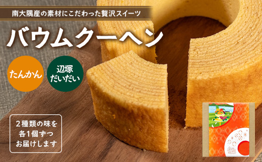 素材にこだわった南大隅町の手作りスイーツ　バウムクーヘン 2個セット ( たんかん ・ 辺塚だいだい )