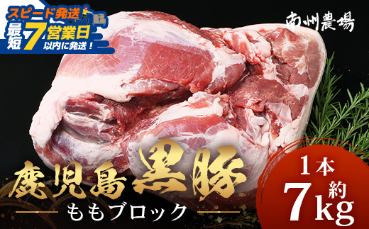 【スピード発送】【南大隅町限定】かごしま黒豚 ももブロック（約7.0kg）NS-5 | 最短 7日以内 1週間以内 肉 豚肉 ぶた 豚 ブタ 黒豚 かごしま黒豚 もも肉 モモ肉 ももブロック 赤身 新鮮 産地直送 限定 大容量 鹿児島県 南大隅町 南州農場