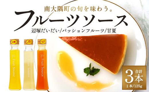 たっぷり！旬のフルーツソース３種セット（辺塚だいだい、パッションフルーツ、甘夏）125g×3本 NK-5｜フルーツ ソース 果物 新鮮 柑橘 辺塚だいだい へつか パッションフルーツ 甘夏 希少 シロップ 紅茶 アクセント アレンジ 鹿児島県 南大隅町 産地直送