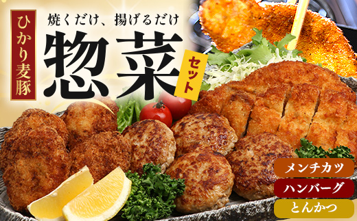 鹿児島県産 ひかり麦豚 ≪手作り惣菜セット≫ ハンバーグ(4個×2P) / メンチカツ(4個×2P) / とんかつ(3枚×1P) HM-706  | 肉 お肉 にく 豚肉 焼くだけ 揚げるだけ おかず お弁当 冷凍 パック 産地直送 小分け 鹿児島県 南大隅町