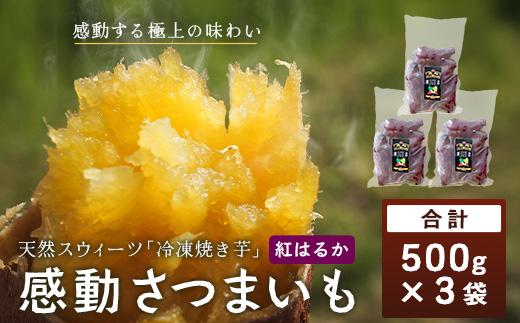 【冷凍焼芋】感動さつまいも 500g×3パック 熟成紅はるか FR-503 | サツマイモ さつまいも 紅はるか 冷凍 焼き芋 熟成芋 長期熟成 冷凍 スイーツ お菓子 保存料不使用 鹿児島県 南大隅町 株式会社フォレスト