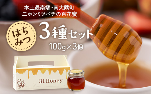 【数量限定】日本みつばち蜂蜜 31Honey（サーティーワン ハニー） ハチミツ3種セット（100g×3個） MM-1｜はちみつ 日本みつばち 養蜂 百花蜜 瓶詰 産地直送 常温 鹿児島県 南大隅町 南大隅町日本みつばち研究会