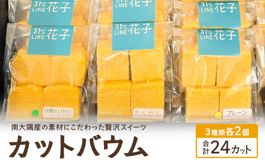 カットバウム３種×２個(計24カット)｜菓子 おかし 焼き菓子 スイーツ デザート バウムクーヘン 食品 人気 おすすめ 柑橘系 プレーン たんかん 辺塚だいだい SH-1