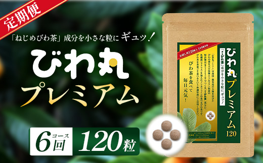 【定期便 全6回】≪6ヶ月連続で毎月お届け≫ びわ丸プレミアム ≪1回あたり(120粒入×1袋) ≫  健康補助食品 びわ茶含有加工食品 TO-11-NP | 国産 びわ茶 びわの葉 サプリメント 乳酸菌 ノンカフェイン ポリフェノール ネコポス 鹿児島県 南大隅町 十津川農場