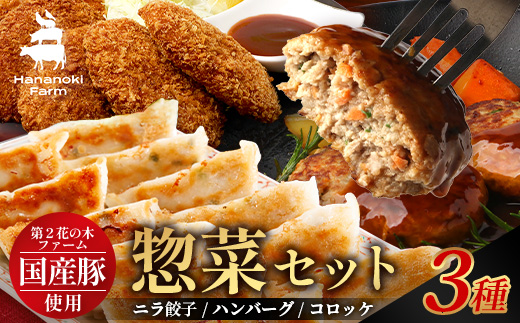 花の木農場【人気惣菜セット】３種 HK-504｜餃子 ぎょうざ ギョウザ ハンバーグ ハムコロッケ コロッケ 冷凍 工場直送 簡単調理 国産 厳選 お弁当 おかず 焼くだけ 揚げるだけ ノウフク 鹿児島県 南大隅町 第2花の木ファーム